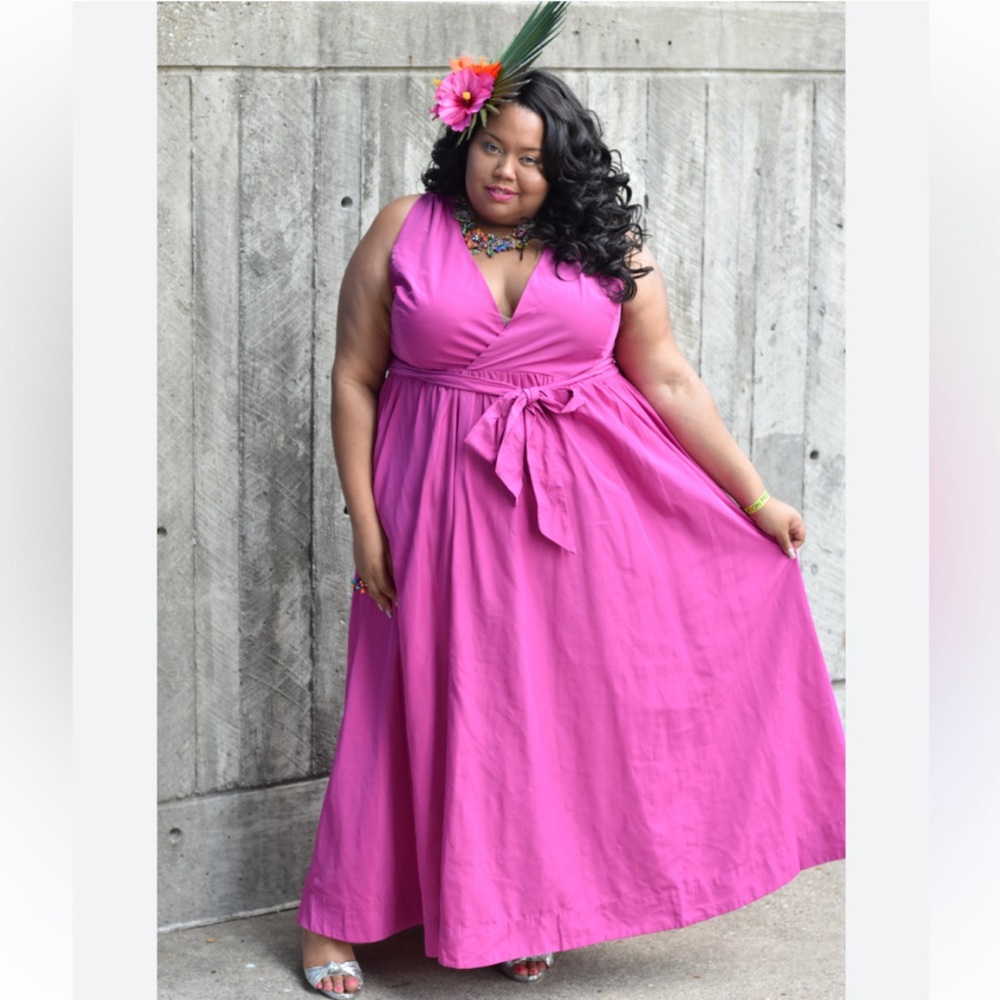 Eloquii Magenta Cross Back Belted Formal Gown Sz 22